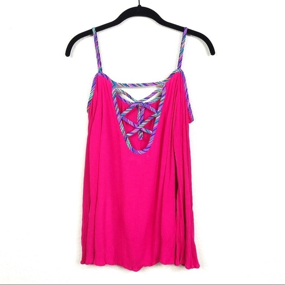 Umgee Cold Shoulder Cage Back Contrast Trim Top S - Picture 5 of 8